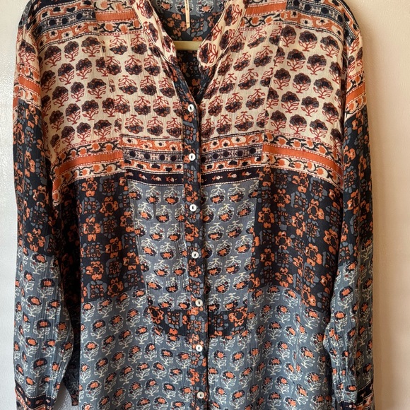 Free People Tops - Free people Floral Button-Up Shirt in Orange and Blue size M